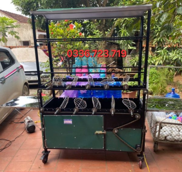 Máy Quay 5 Xiên Đơn (5 Vỉ Cá+5 xiên vịt) có mái che