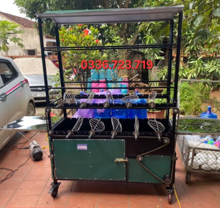 Máy Quay 5 Xiên Đơn (5 Vỉ Cá+5 xiên vịt) có mái che