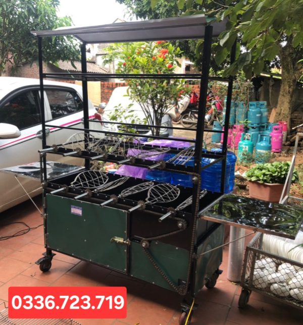 Máy Quay 5 Xiên Đơn (5 Vỉ Cá+5 xiên vịt) có mái che
